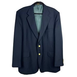 STAFFORD Men’s 46R Woven Wool Blend Navy Blue Sport Jacket Gold Crest Buttons